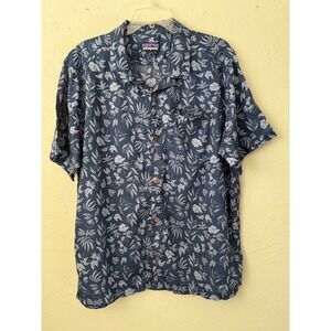 Patagonia Pataloha Mens Blue Floral Organic Cotton Hemp Button Down Shirt XL